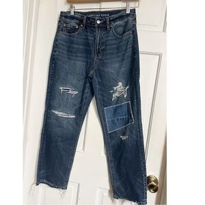 American Eagle Strigid Ripped Super High-Waisted Straight Ankle Jeans Sz 4